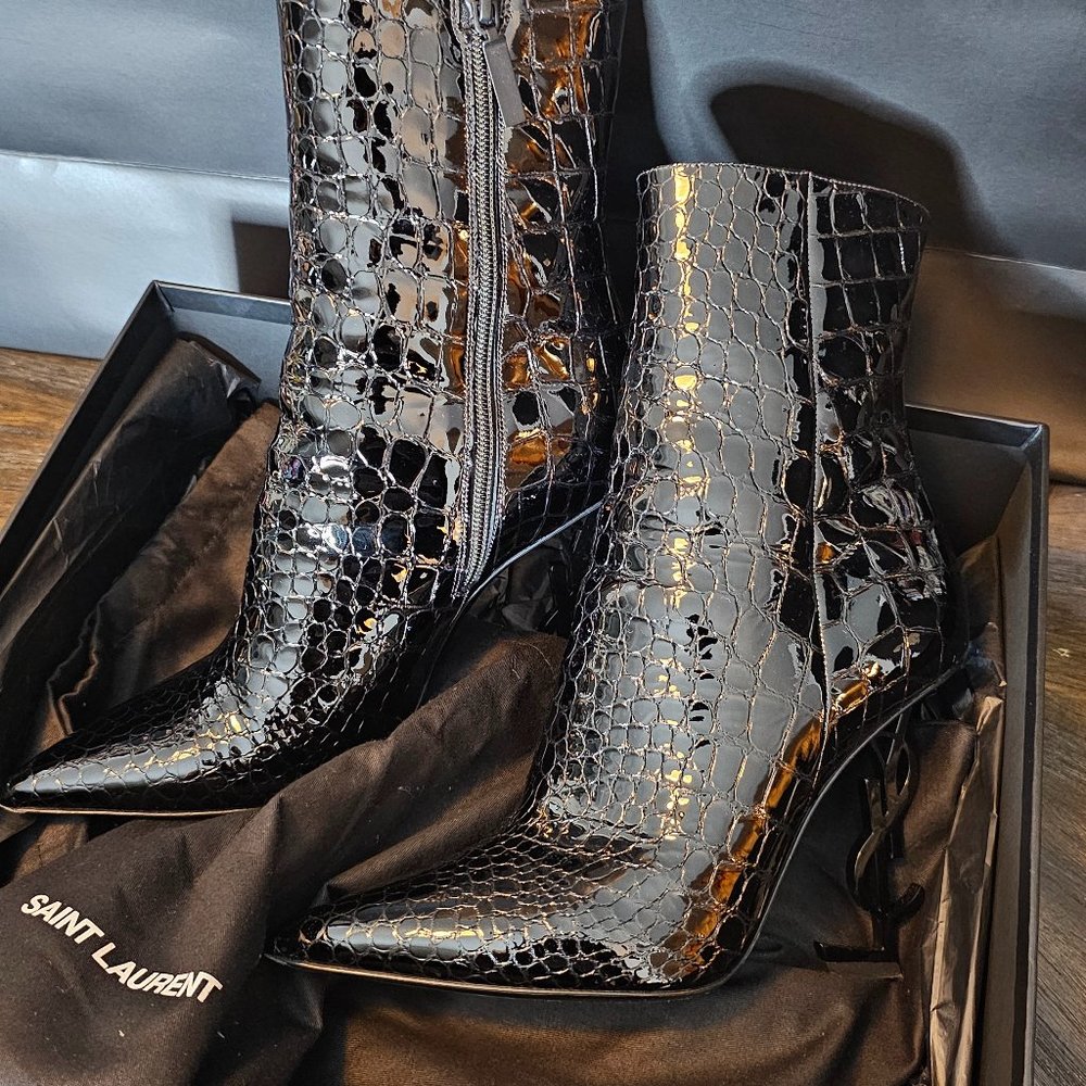 Saint Laurent Opyum Glossy Croc ankle boots size 40